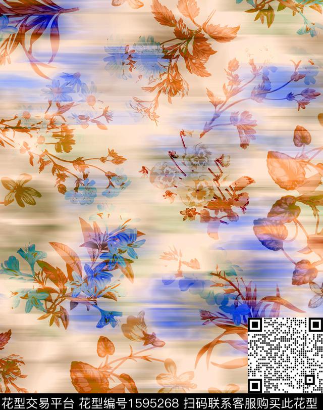 模糊底纹花卉数码印花花型下载（图片编号: 1595268） - 瓦栏（Walan）