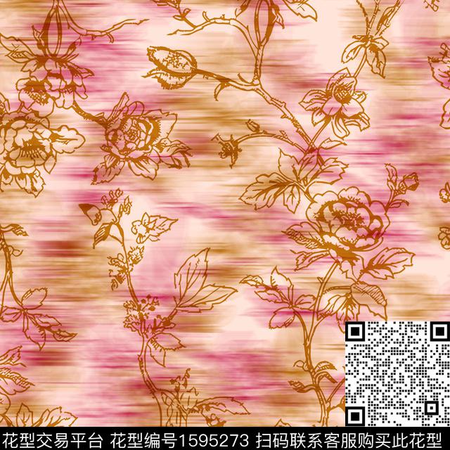 模糊底纹花卉线条花卉数码印花花型下载（图片编号: 1595273） - 瓦栏（Walan）