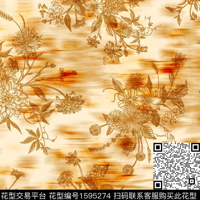 模糊底纹花卉线条花卉数码印花花型下载（图片编号: 1595274） - 瓦栏（Walan）