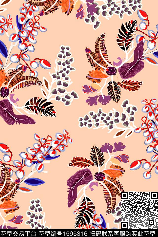 满版散花数码花型植物数码印花花型下载（图片编号: 1595316） - 瓦栏（Walan）