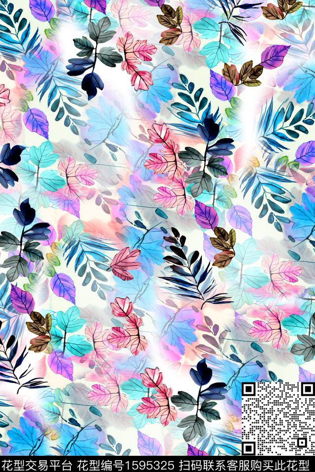 真丝满版散花水彩花卉数码印花花型下载（图片编号: 1595325） - 瓦栏（Walan）