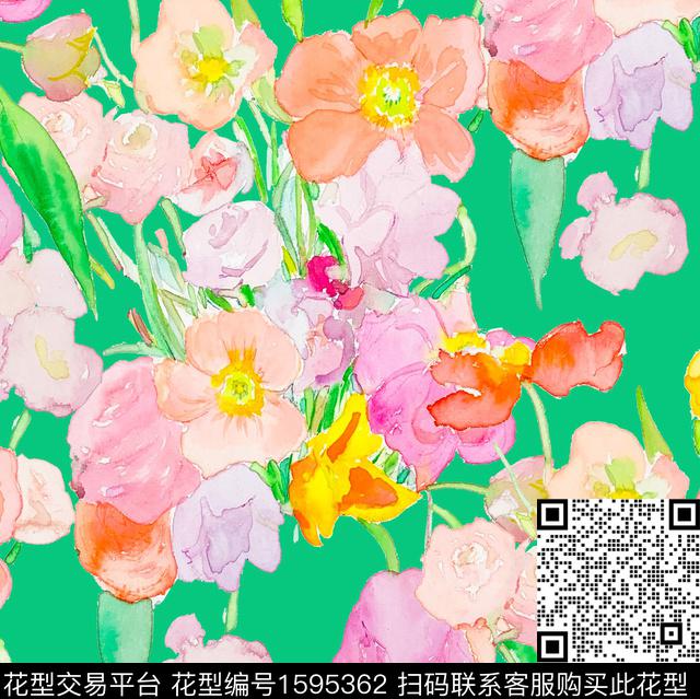 水彩花卉花卉数码印花花型下载（图片编号: 1595362） - 瓦栏（Walan）