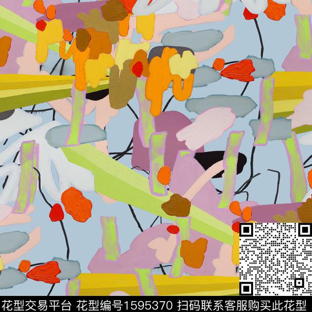 抽象油画涂鸦数码印花花型下载（图片编号: 1595370） - 瓦栏（Walan）