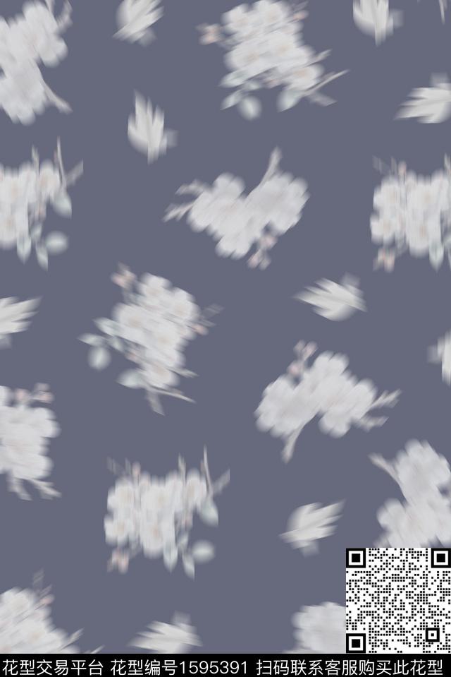 模糊模糊花卉数码印花花型下载（图片编号: 1595391） - 瓦栏（Walan）