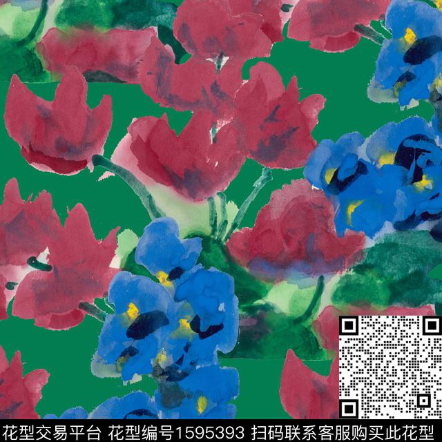 花卉水彩花卉数码印花花型下载（图片编号: 1595393） - 瓦栏（Walan）