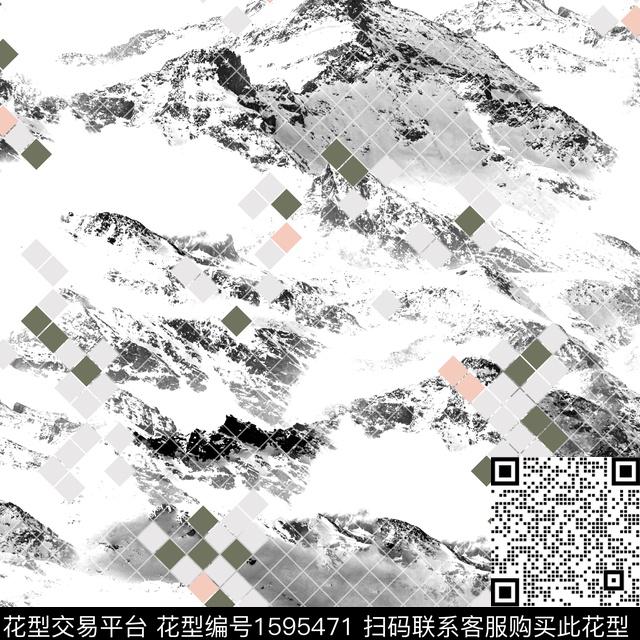雪山格子风景景观数码印花花型下载（图片编号: 1595471） - 瓦栏（Walan）