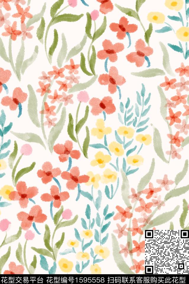 清爽底花卉花卉小碎花数码印花花型下载（图片编号: 1595558） - 瓦栏（Walan）
