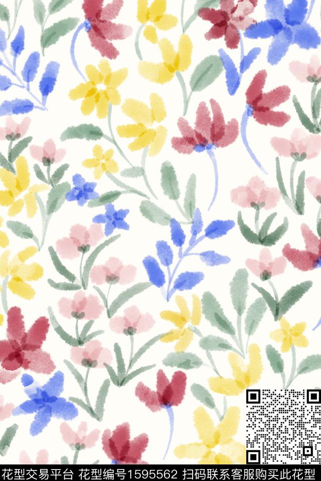 清爽底花卉花卉小碎花数码印花花型下载（图片编号: 1595562） - 瓦栏（Walan）