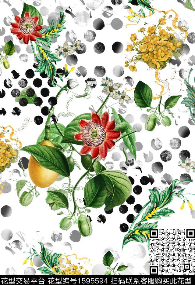 花卉波点底纹数码印花花型下载（图片编号: 1595594） - 瓦栏（Walan）