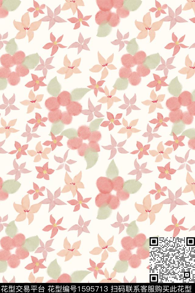 小清新花卉水彩数码印花花型下载（图片编号: 1595713） - 瓦栏（Walan）