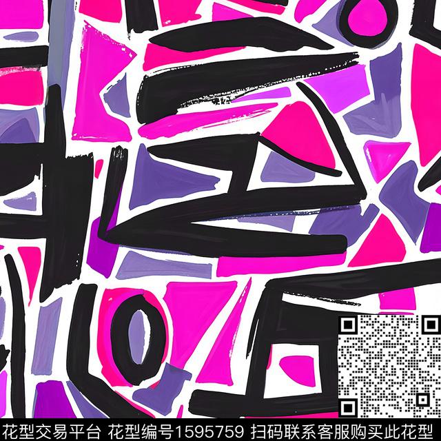 几何涂鸦数码印花花型下载（图片编号: 1595759） - 瓦栏（Walan）