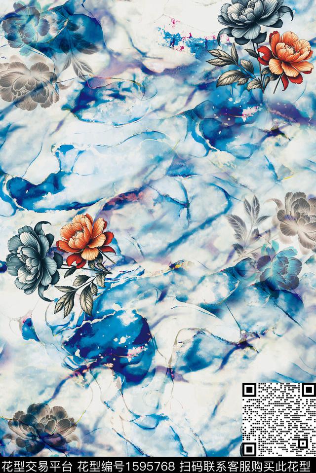 花卉水彩底纹影花数码印花花型下载（图片编号: 1595768） - 瓦栏（Walan）