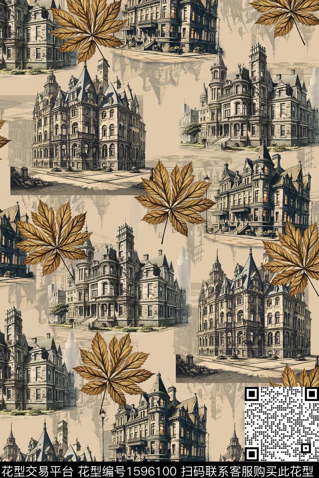 建筑复古欧洲数码印花花型下载（图片编号: 1596100） - 瓦栏（Walan）