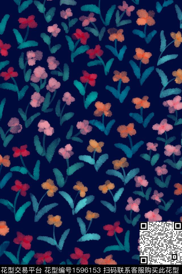 黑底花卉花卉小碎花数码印花花型下载（图片编号: 1596153） - 瓦栏（Walan）