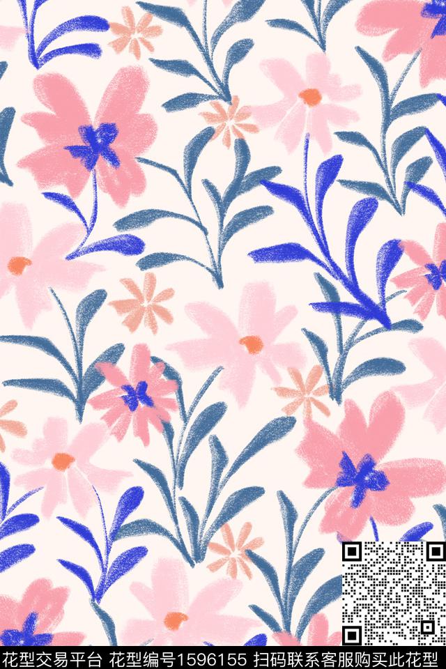 小清新清爽底花卉花卉数码印花花型下载（图片编号: 1596155） - 瓦栏（Walan）