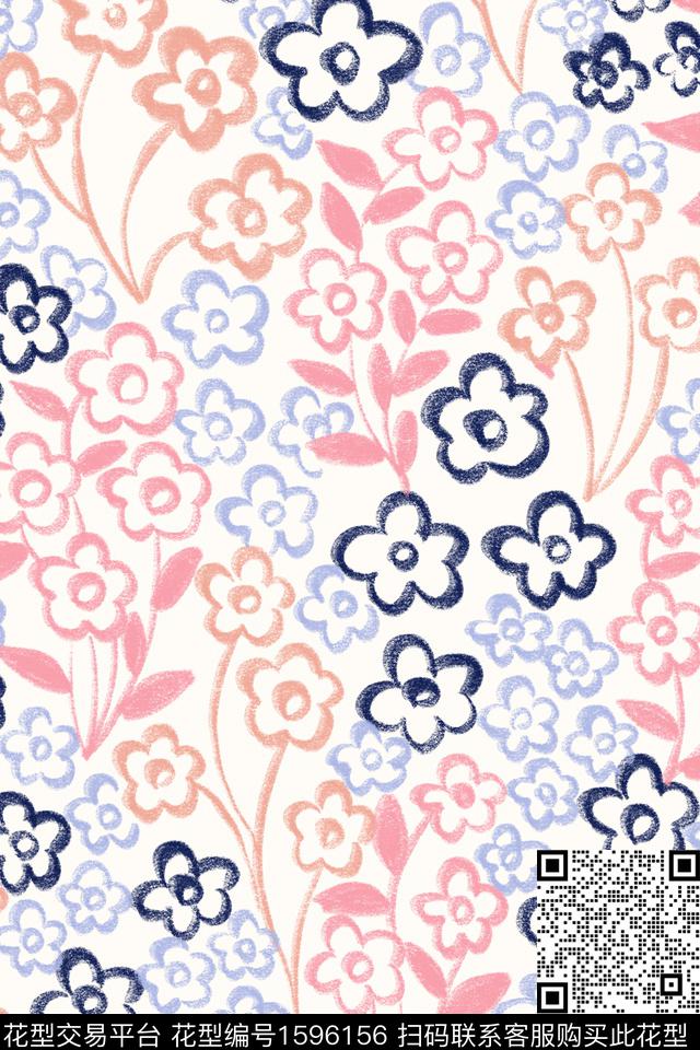 小清新清爽底花卉花卉数码印花花型下载（图片编号: 1596156） - 瓦栏（Walan）
