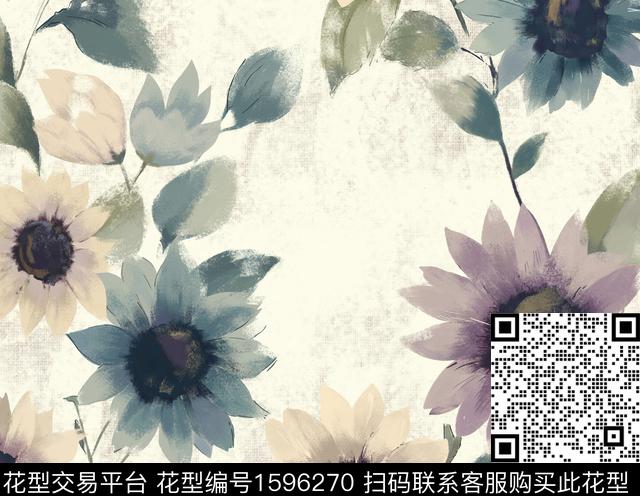 花卉水彩花卉肌理底纹数码印花花型下载（图片编号: 1596270） - 瓦栏（Walan）