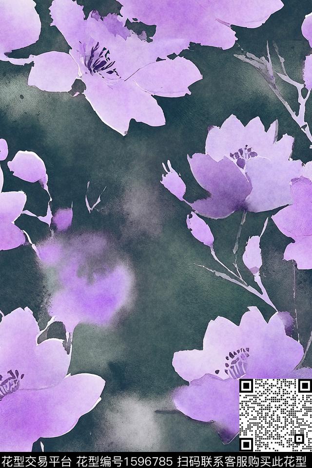 花卉写意水彩花卉数码印花花型下载（图片编号: 1596785） - 瓦栏（Walan）