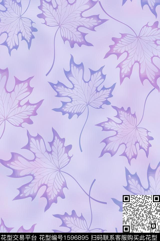 清爽绿植树叶枫叶数码印花花型下载（图片编号: 1596895） - 瓦栏（Walan）