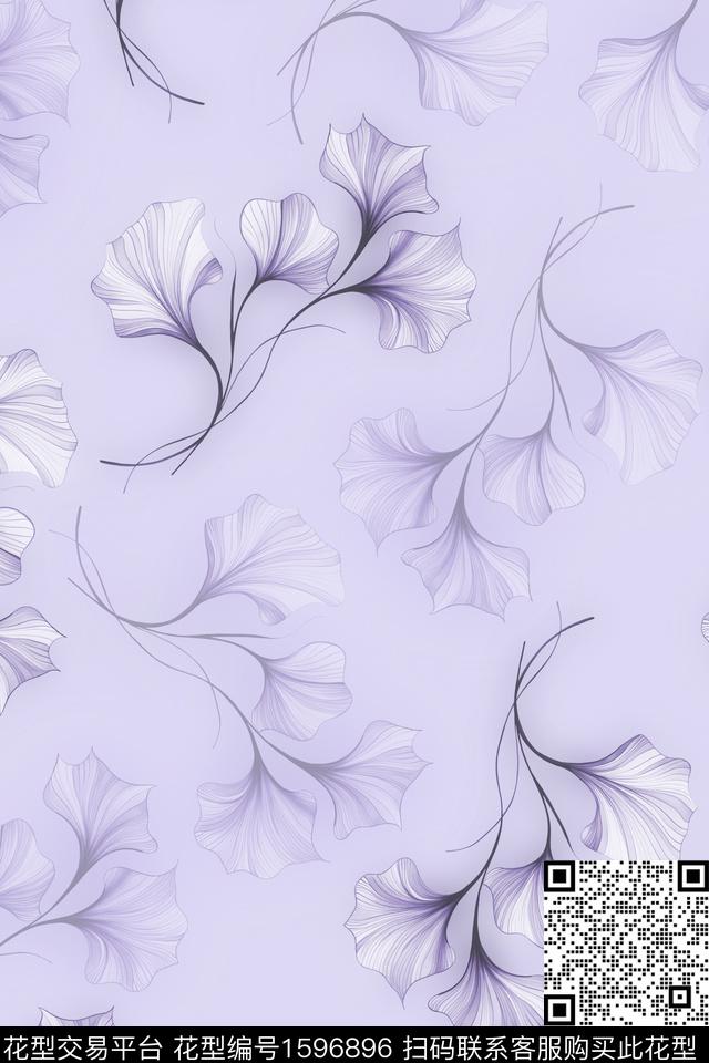 清爽绿植树叶银杏叶数码印花花型下载（图片编号: 1596896） - 瓦栏（Walan）