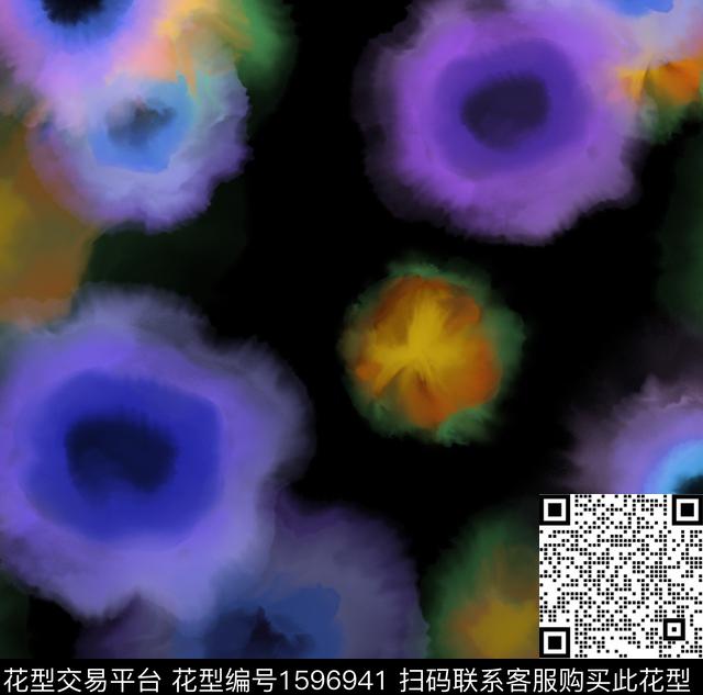 水彩花卉模糊花卉数码印花花型下载（图片编号: 1596941） - 瓦栏（Walan）
