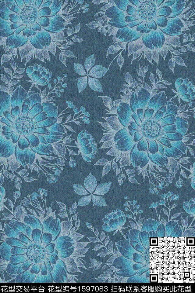大花花卉肌理数码印花花型下载（图片编号: 1597083） - 瓦栏（Walan）