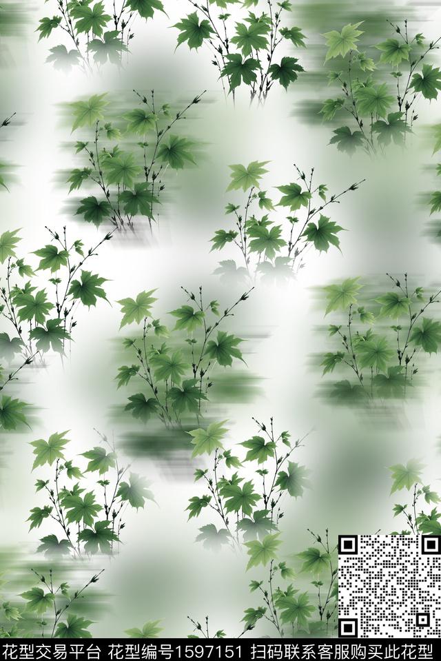 叶子植物模糊数码印花花型下载（图片编号: 1597151） - 瓦栏（Walan）