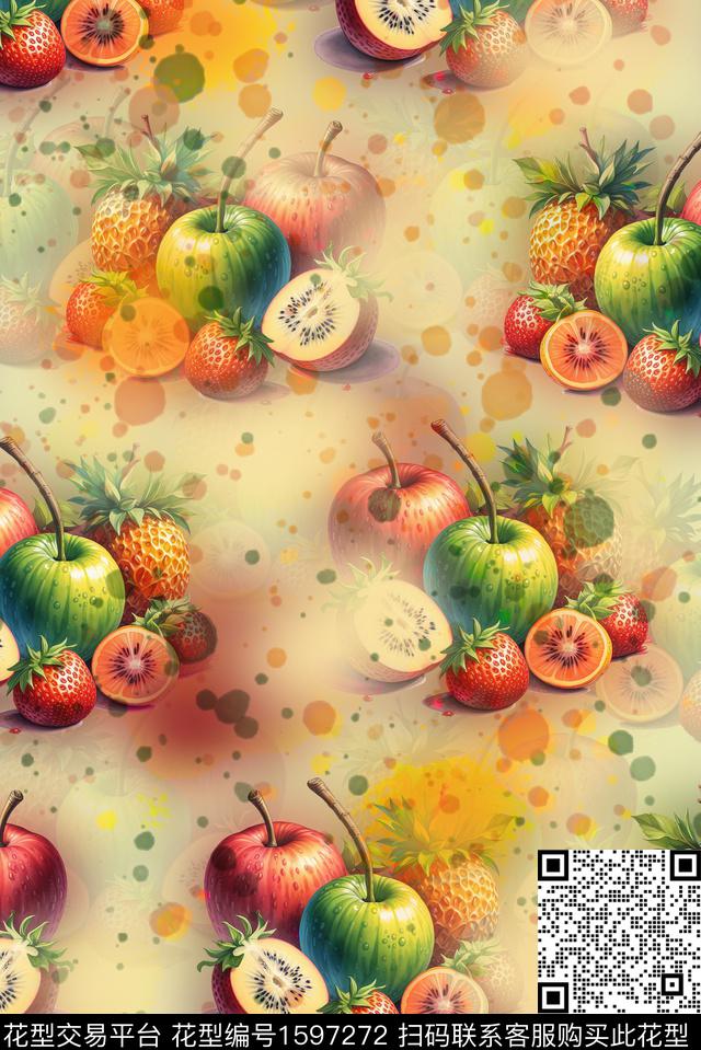 水彩水果趣味数码印花花型下载（图片编号: 1597272） - 瓦栏（Walan）