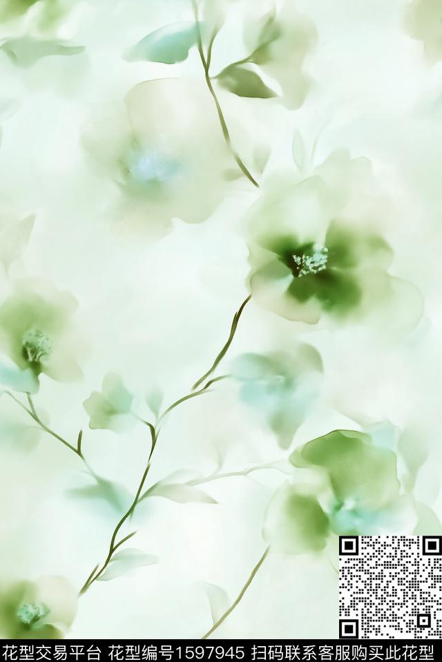 花卉水彩花卉朦胧花卉数码印花花型下载（图片编号: 1597945） - 瓦栏（Walan）