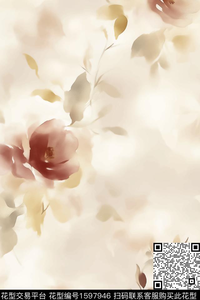 花卉水彩花卉雪纺数码印花花型下载（图片编号: 1597946） - 瓦栏（Walan）