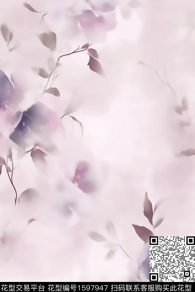 花卉水彩花卉朦胧花卉数码印花花型下载（图片编号: 1597947） - 瓦栏（Walan）