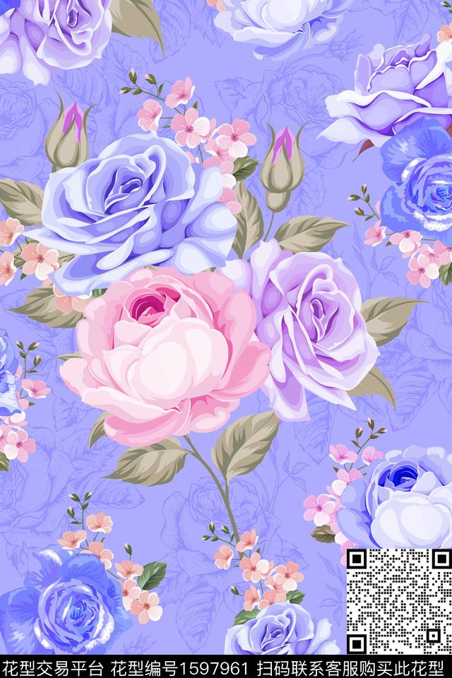 大花花卉春夏花型数码印花花型下载（图片编号: 1597961） - 瓦栏（Walan）