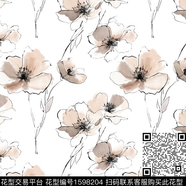 花卉水彩花卉线条花卉数码印花花型下载（图片编号: 1598204） - 瓦栏（Walan）