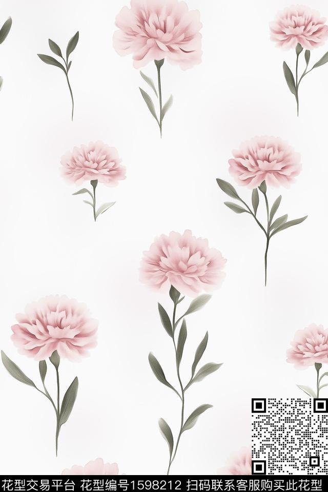 花卉白底花清爽底花卉数码印花花型下载（图片编号: 1598212） - 瓦栏（Walan）