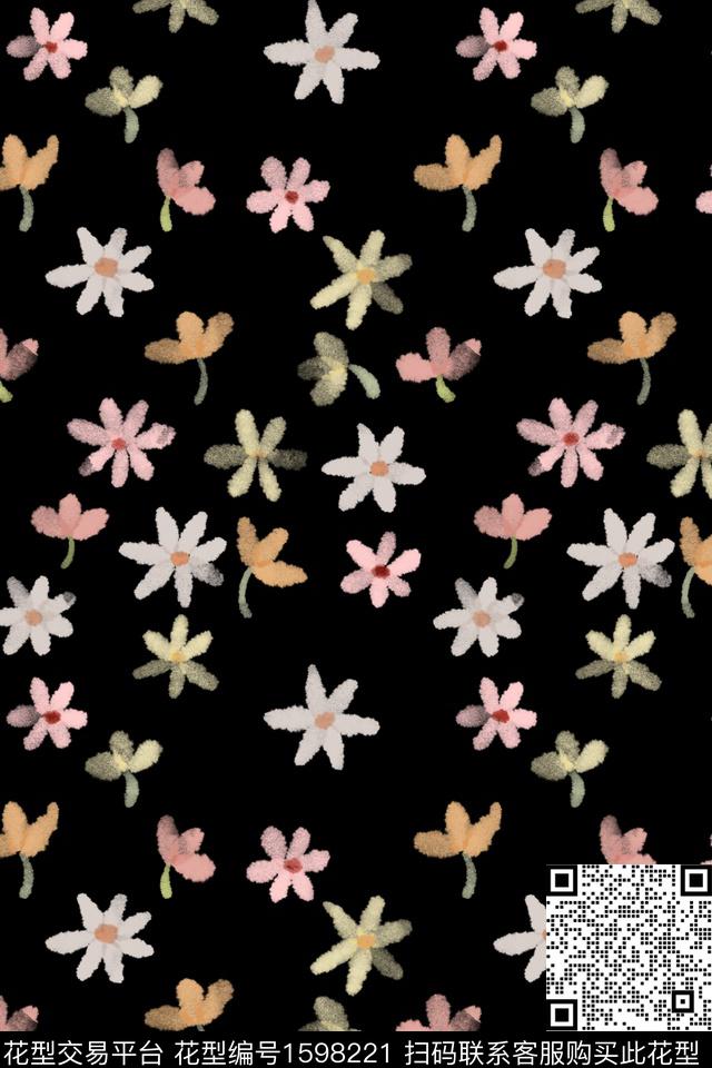 黑底花卉花卉小碎花数码印花花型下载（图片编号: 1598221） - 瓦栏（Walan）
