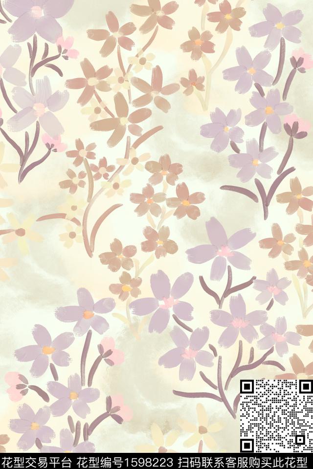 侘寂花卉小碎花数码印花花型下载（图片编号: 1598223） - 瓦栏（Walan）