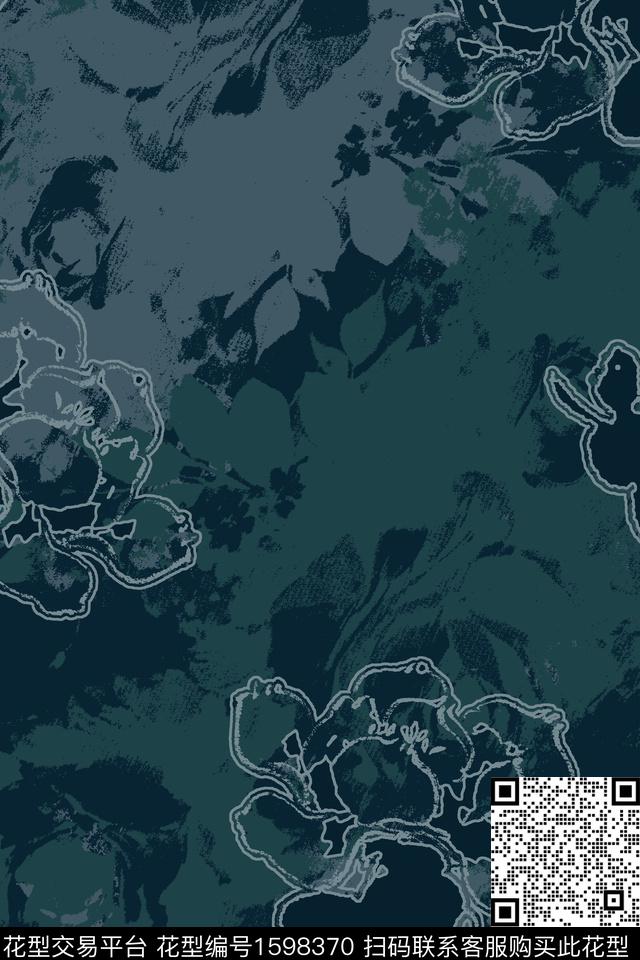 线条花卉晕染肌理传统印花花型下载（图片编号: 1598370） - 瓦栏（Walan）
