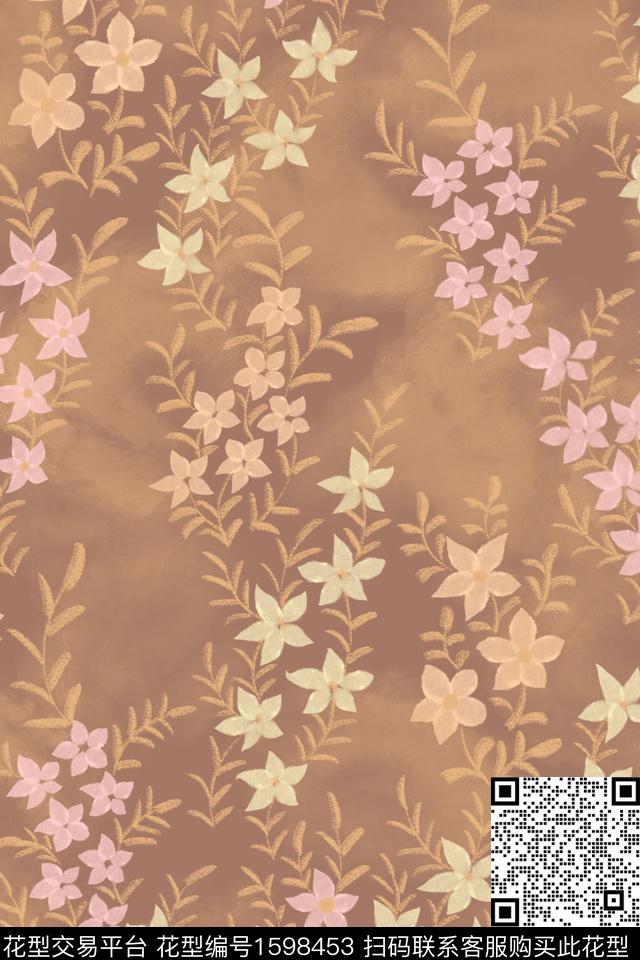 晕染肌理侘寂花卉数码印花花型下载（图片编号: 1598453） - 瓦栏（Walan）