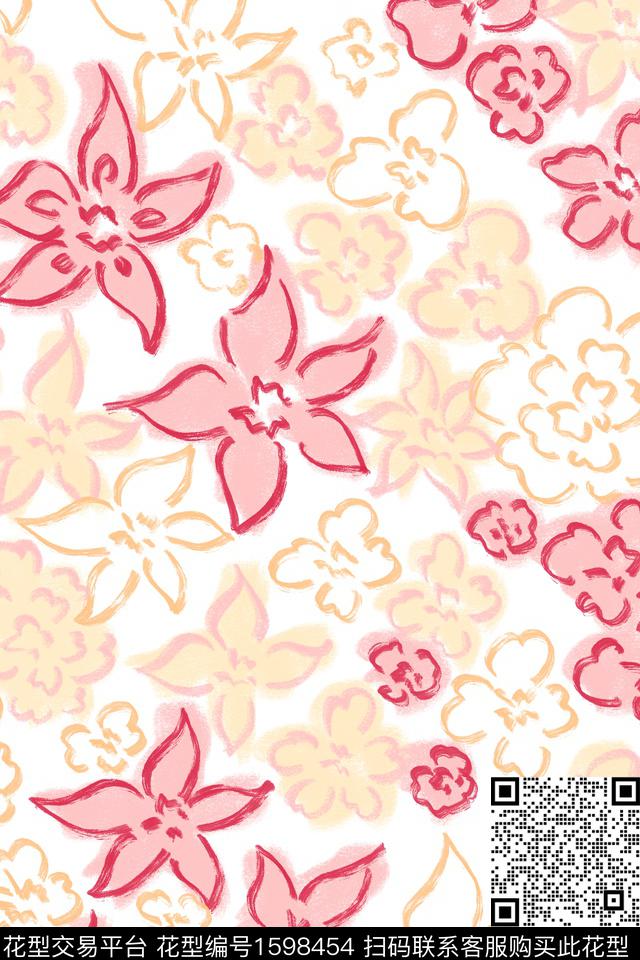 小清新清爽底花卉花卉数码印花花型下载（图片编号: 1598454） - 瓦栏（Walan）