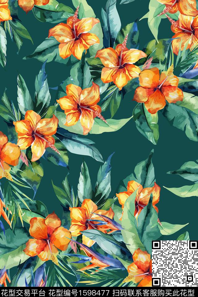花卉女装植物数码印花花型下载（图片编号: 1598477） - 瓦栏（Walan）