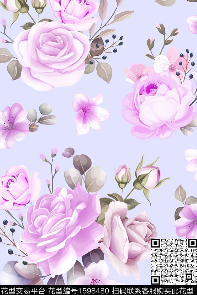 清爽底花卉花卉春夏花型数码印花花型下载（图片编号: 1598480） - 瓦栏（Walan）