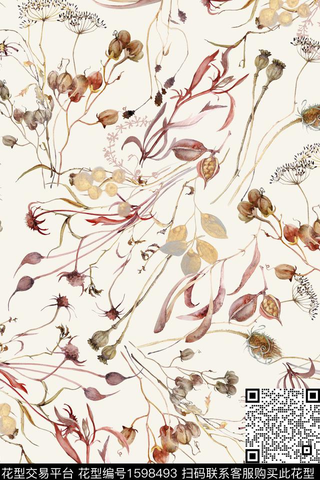 水彩植物花卉数码印花花型下载（图片编号: 1598493） - 瓦栏（Walan）