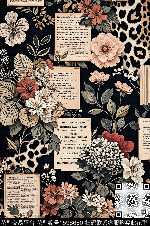 豹纹字母复古数码印花花型下载（图片编号: 1598660） - 瓦栏（Walan）