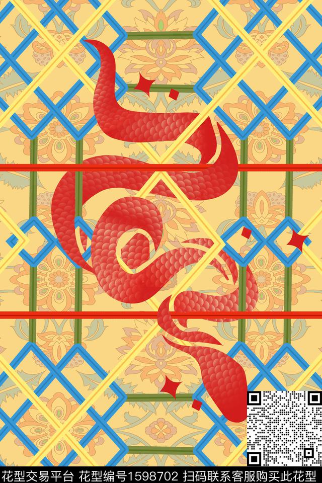 蛇古典花纹民族风数码印花花型下载（图片编号: 1598702） - 瓦栏（Walan）