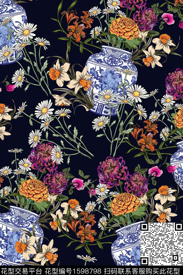 花卉女装花瓶数码印花花型下载（图片编号: 1598798） - 瓦栏（Walan）