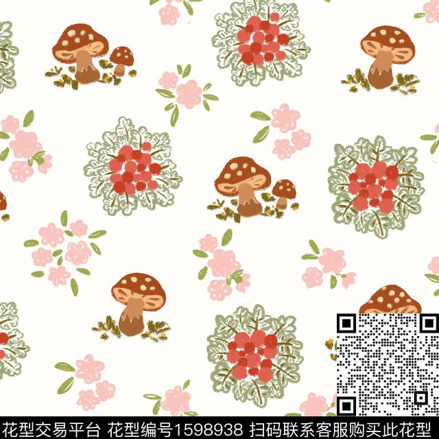 趣味蘑菇花卉数码印花花型下载（图片编号: 1598938） - 瓦栏（Walan）