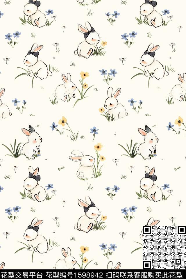 卡通动物兔子可爱数码印花花型下载（图片编号: 1598942） - 瓦栏（Walan）