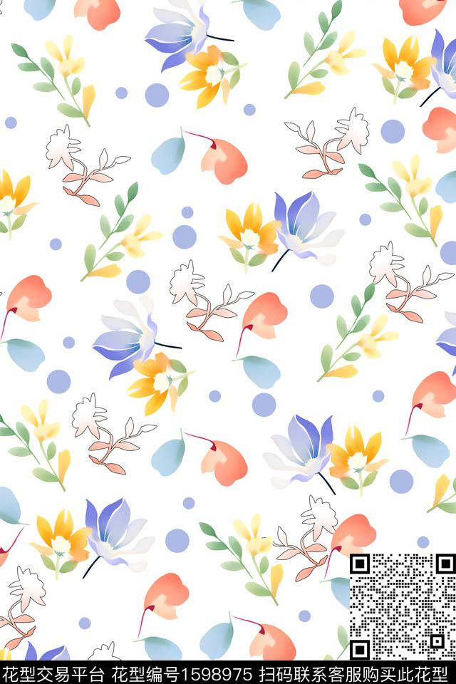 小碎花水彩花卉数码花型数码印花花型下载（图片编号: 1598975） - 瓦栏（Walan）