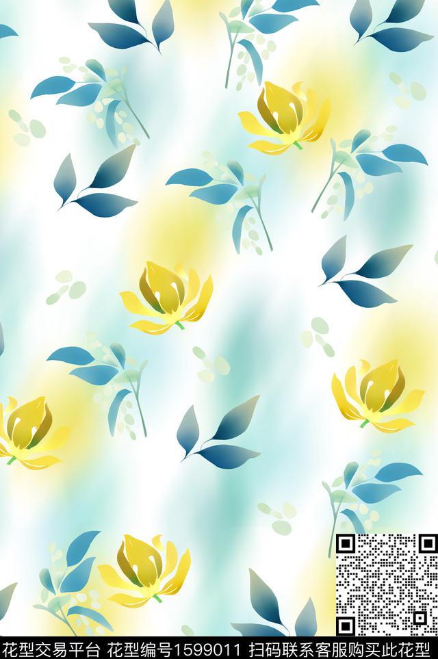 水彩花卉数码花型渐变数码印花花型下载（图片编号: 1599011） - 瓦栏（Walan）