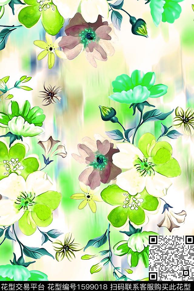 满版散花水彩花卉数码花型数码印花花型下载（图片编号: 1599018） - 瓦栏（Walan）